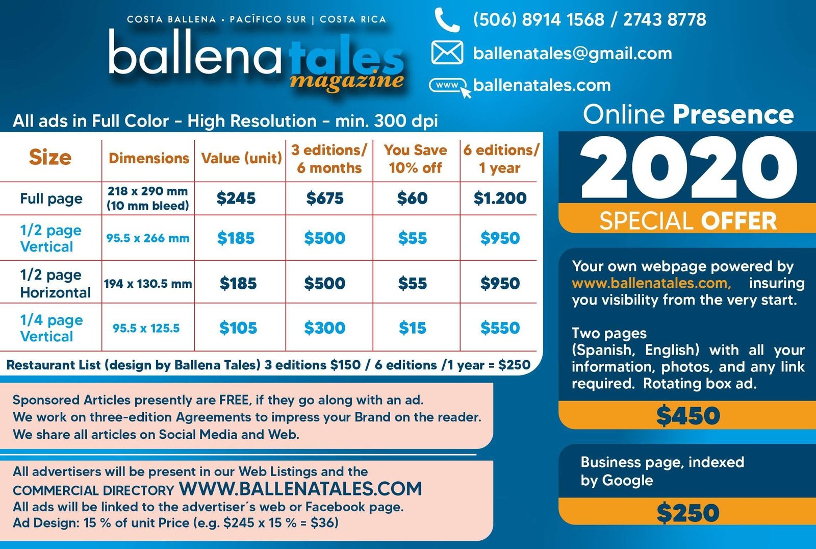 Advertise with us - Ballena Tales Advertise with us - Ballena Tales Price list 2020